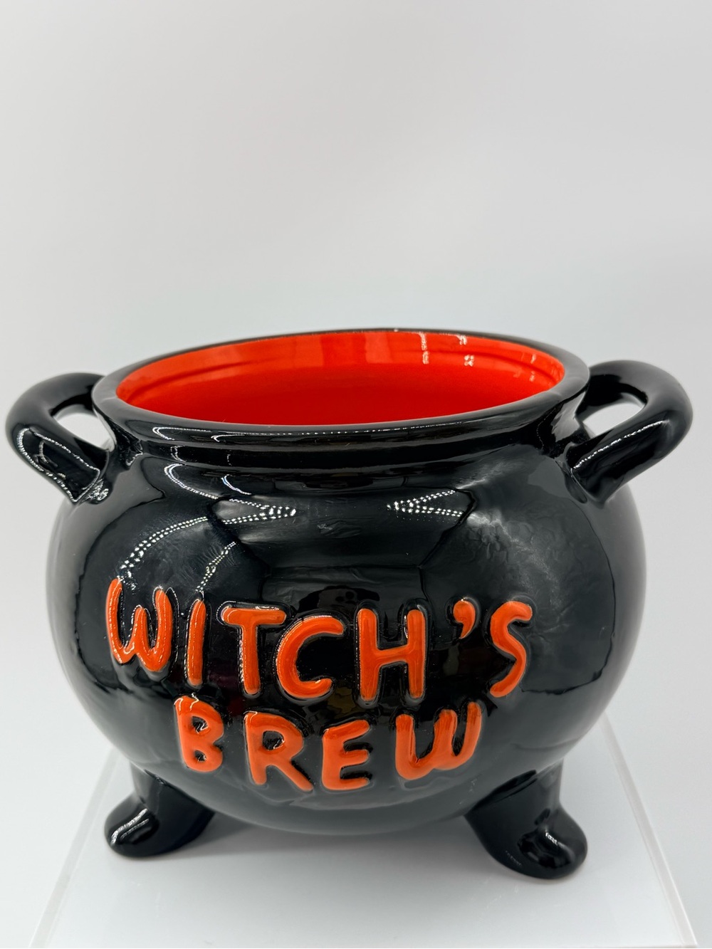 Witch's Brew Ceramic Cauldron Planter - Black and Orange